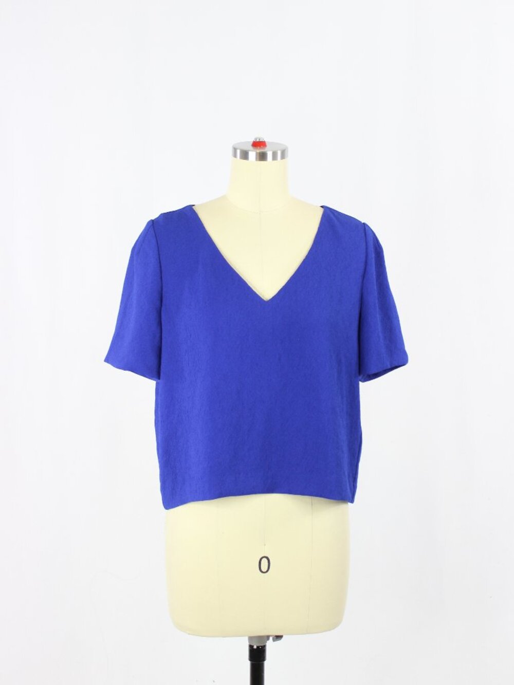 Aritzia BABATON Randy Blue Crinkle Crepe Cropped V-Neck Blouse, Size S